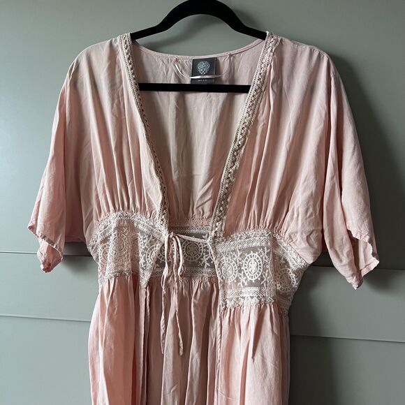 Vince Camuto Swim Cover Up Womens OS Pink Boho Crochet Lace Empire‎ Waist Kimono - Picture 3 of 12